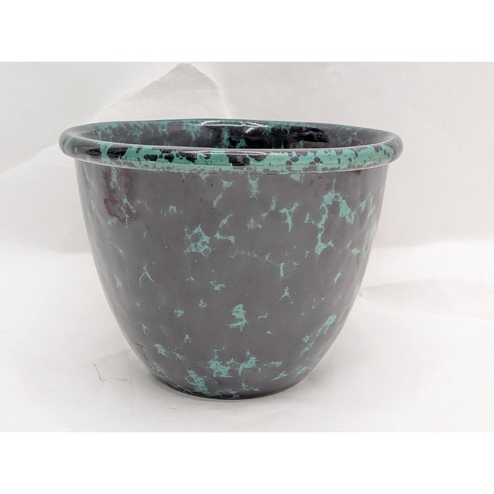 VTG Bennington Pottery Agate Large Mixing Bowl 1877 Green Speckled Planter